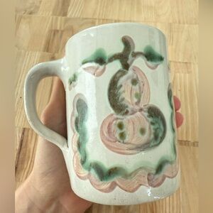 Vintage M A Hadley pear and grapes pink and green mug
